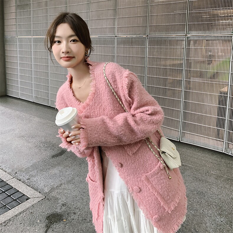 【现货主推】2024粉洋气宽松小香风外套2C372-8038-P155控208,女装短外套,2C372