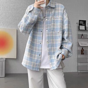 外套男女潮牌宽松休闲百搭夹克春秋新款高级感格子衬衫W91 P50图片