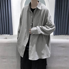 早秋新款千鸟格长袖衬衫宽松青年衣服男A071-C09-P38，男装衬衫，电商A071