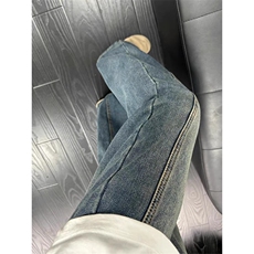 美式阔腿弯刀牛仔裤男直筒宽松拖地裤子休闲阔腿裤WLA1177-P45，男装牛仔裤，星座1008