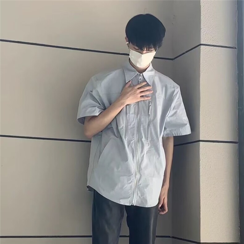美式设计高级感衬衫男士短袖夏季款潮牌痞帅青少年生休闲衬衣外套,男装T恤,星座506A