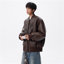 抖音得物高品质美式高街复古老钱风PU皮夹克外套男女短款机车皮衣，男装夹克，电商A486