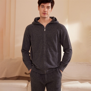 时尚男士秋冬新款简约休闲连帽羊绒开衫 高品质保暖舒适图片