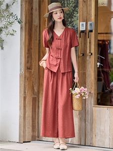2026年夏季文艺风新款两件套女新中式复古盘扣两件套图片