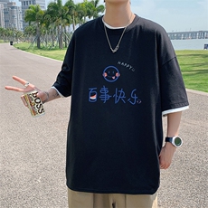 JT55183-P25假两件短袖t恤男大码胖子半袖体恤半截袖港风，男装T恤，电商A040