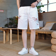 风大刺绣短裤男中式休闲百搭五分裤沙滩裤XZ310B-3-DK1901-P27，男装牛仔裤，星座310B-3