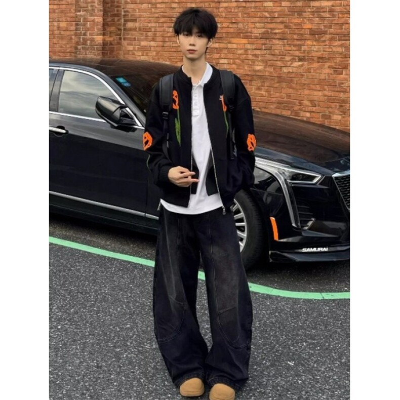植绒刺绣棒球服夹克外套男女小众设计感郁金香花卉上衣JB1021,男装夹克,星座1116A（原606A-3）