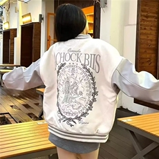 J546-P70早秋美式皮袖棒球服外套2025新款刺绣拼色潮宽松，女装短外套，电商B323A