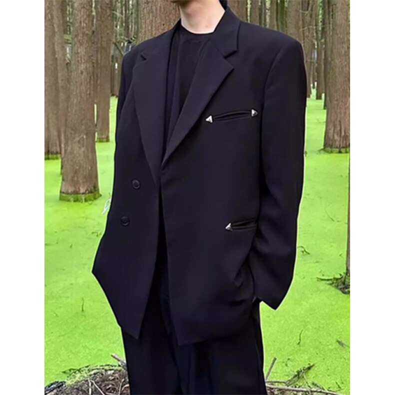 [007]垫肩西服外套男金属装饰廓形宽松百搭休闲西装A079-X08-64图片