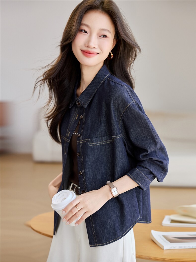 深蓝色牛仔外套女2025早秋新款巨好看的又酷又飒减龄韩系短款夹克,女装短外套,素月
