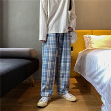 新款港风裤子韩版阔腿裤宽松显瘦休闲直筒格子长裤，男装休闲裤，星座302B
