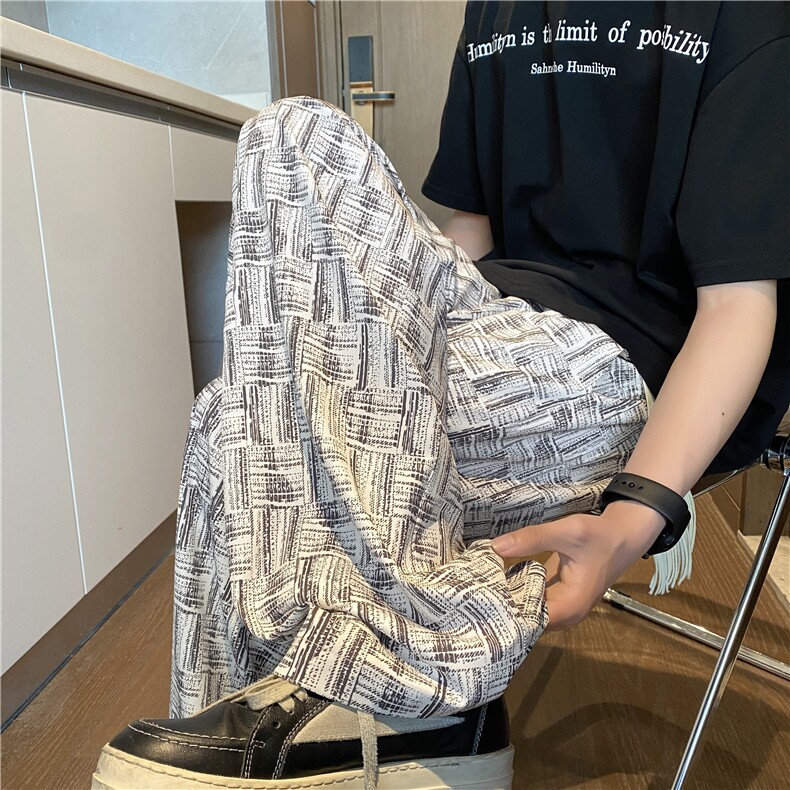 抖音品质宽松透气冰丝裤潮流格子冰丝长裤B315-K25682-特p30-控58,男装休闲裤,电商B315