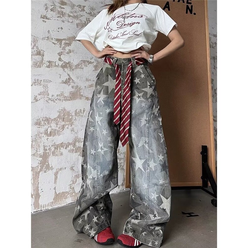 迷彩工装裤男女秋冬美式高街长裤潮流宽松阔腿拖地裤子K6771-P53,男装工装外套,星座412-3