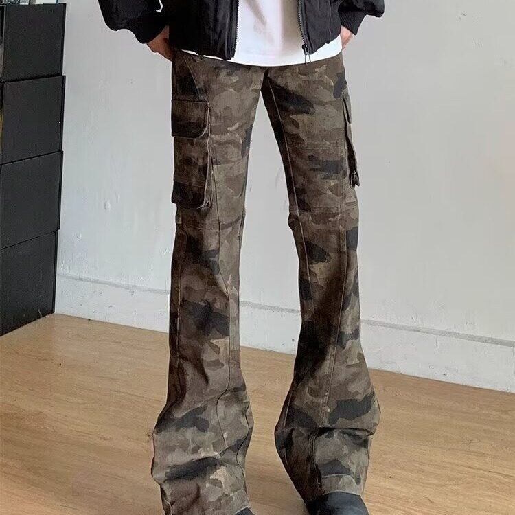 美式伐木迷彩工装裤男女春夏多口袋休闲裤子美式复古直筒牛仔裤,男装牛仔裤,星座218-1（原230）