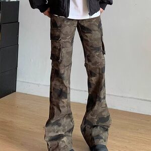 美式伐木迷彩工装裤男女春夏多口袋休闲裤子美式复古直筒牛仔裤图片
