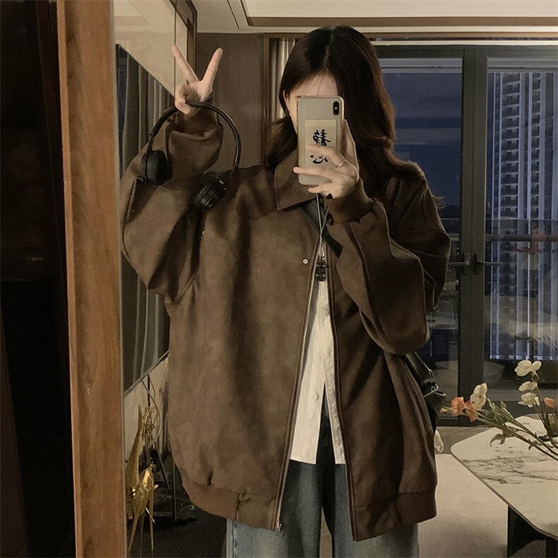 C905-P105美式复古棕色翻领皮衣外套美拉德高级感麂皮情侣夹克,男装夹克,星座911-2(原星座613-2）