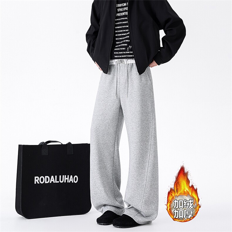 加绒休闲裤男冬季新款港风宽松华棉复合奥利绒阔腿裤JR58-P52，男装卫衣，星座214-3