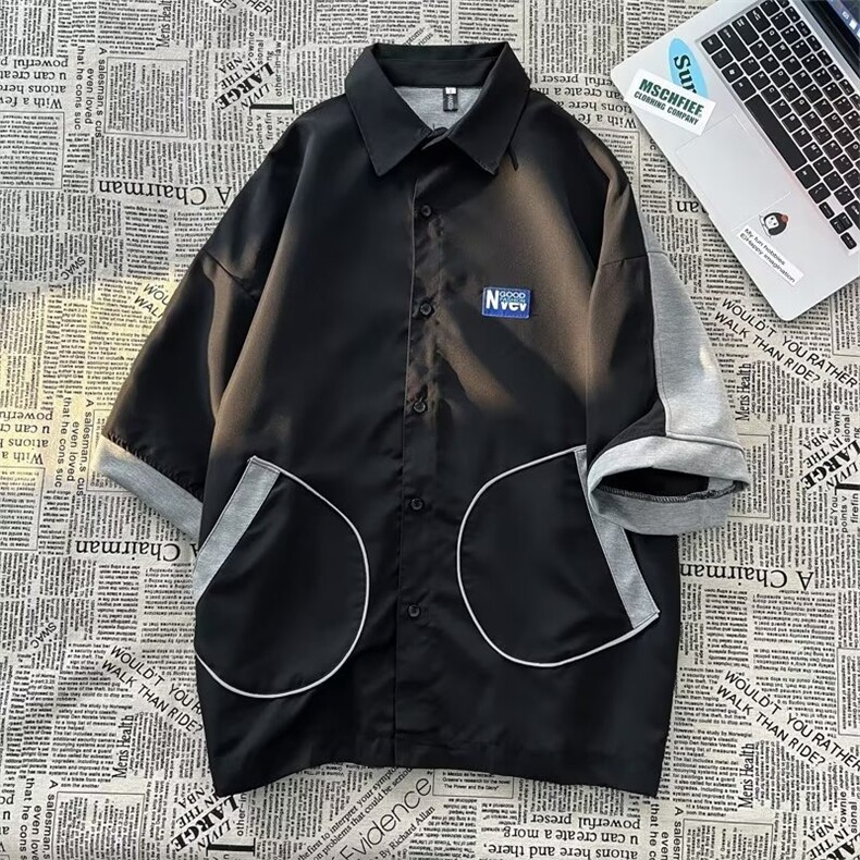 复古短袖衬衫男夏新款小众设计感潮牌潮流休闲半袖衬衣LS2217P35，男装T恤，星座1013-5