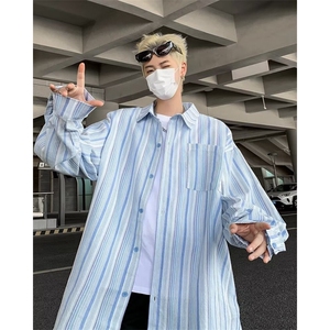 竖条纹衬衫男士长袖韩版潮流文艺帅气2024秋冬ins外套CY986-P35图片