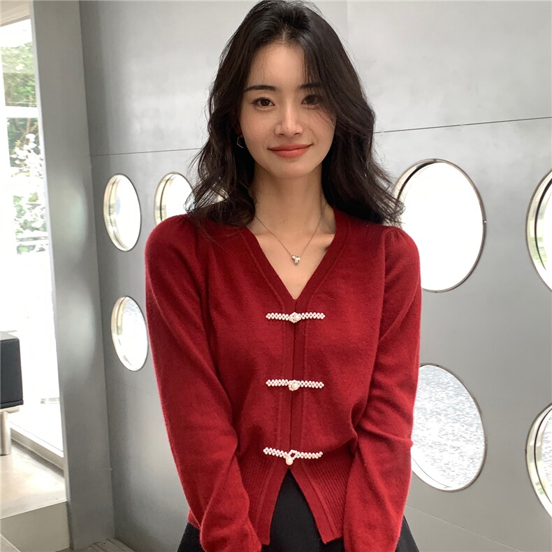 2025秋冬百搭时尚简约v领长袖针织衫,女装羊绒衫,玛卡隆羊绒
