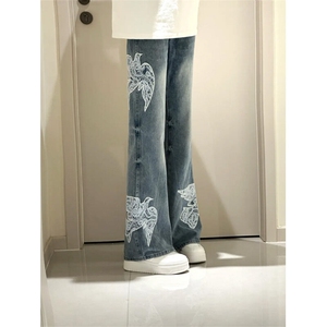 【有货】N6014LL-特P65 蕾丝和平鸽贴布刺绣牛仔裤男女款裤子图片