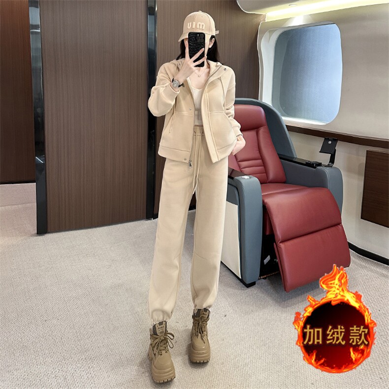 高级感秋冬洋气开衫卫衣束脚裤两件套图片