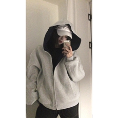 抖音得物高品质二开26春装美式重磅宽松结构双面连帽卫衣外套W68，女装短外套，电商A486-1