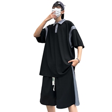 夏季现货主推大码港风冰丝防晒翻领短袖休闲运动套装男S14P60，男装休闲套装，电商B226