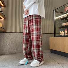 小香风格子裤男生百搭长裤直筒宽松vibe高街潮牌裤子AK923-P45，男装休闲裤，星座1008