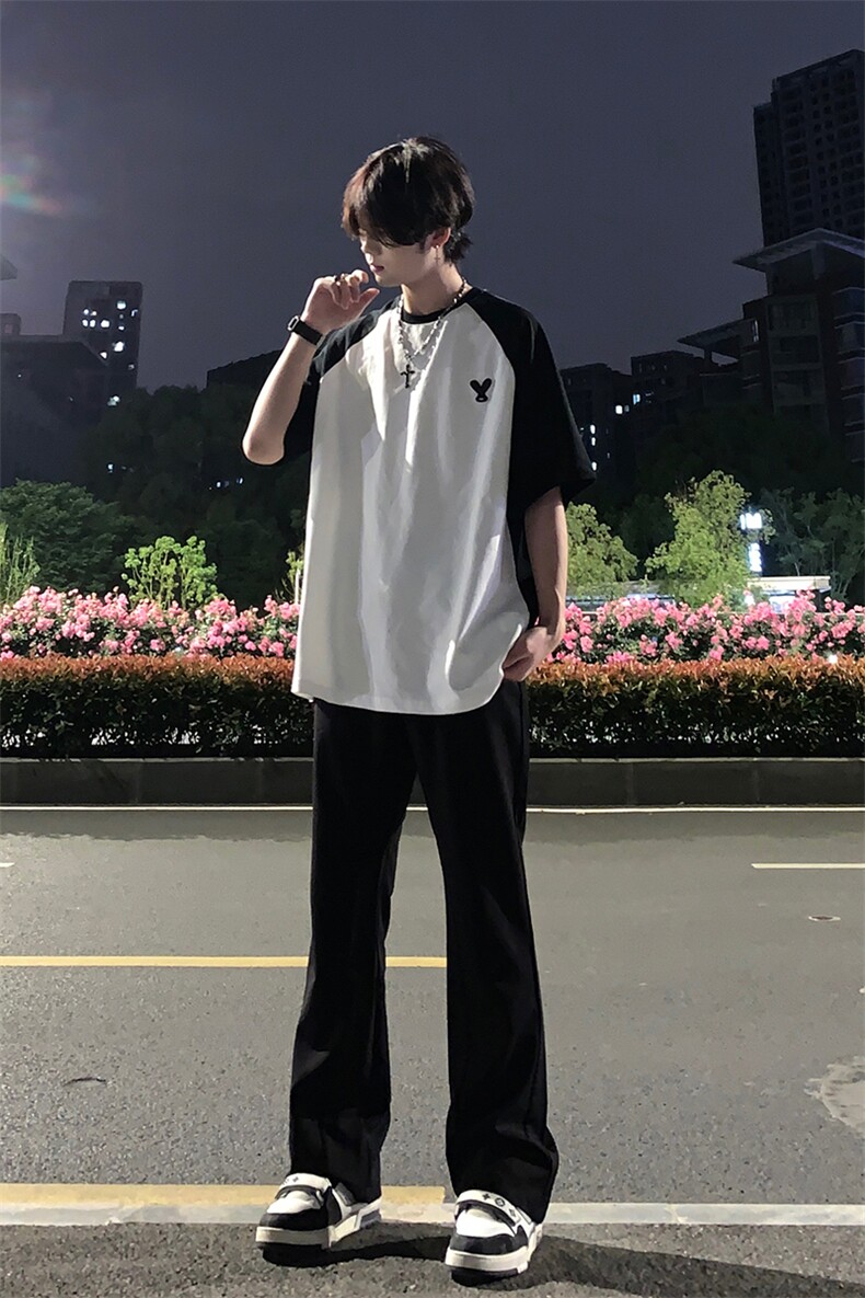 B221美式ins高街纯色情侣款休闲微喇冰丝西裤LK23083-P55控78,男装休闲裤,电商B221