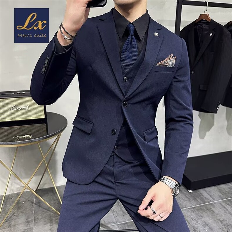 高级灰气质英伦风修身西服男2026秋冬新郎结婚礼服商务大码职业装，男装西服，星座506A