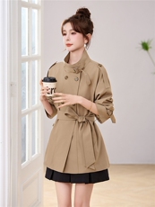 双排扣风衣外套女中长款春秋2026新款气质收腰显瘦高端慵懒风上衣，女装风衣，丽影随形