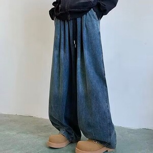 美式潮牌水洗做旧阔腿牛仔裤男款宽松直筒休闲长裤子N7001/P48图片