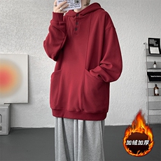 重磅连帽卫衣美式高领特大码加绒休闲高级感设计感纽扣外套WY9110，女装短外套，电商B238