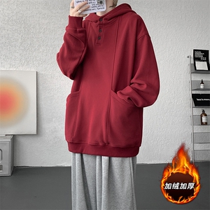 重磅连帽卫衣美式高领特大码加绒休闲高级感设计感纽扣外套WY9110图片