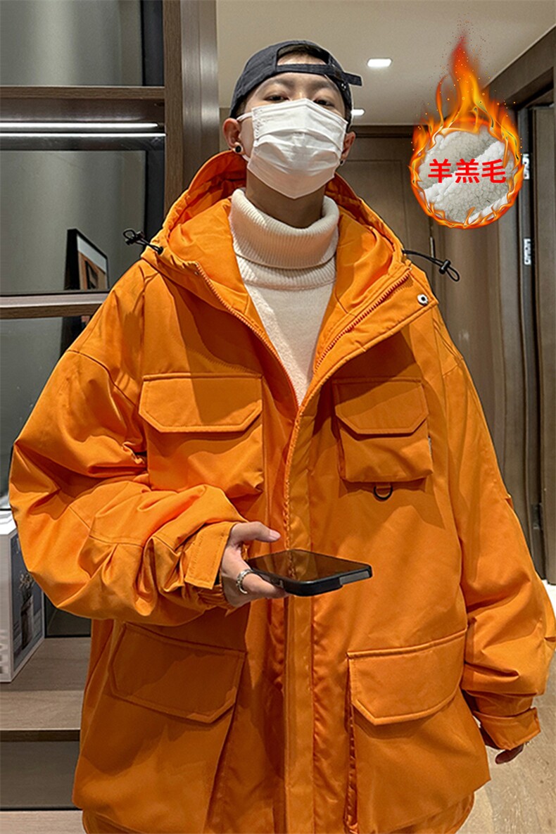2025冬季新款港风外景大码多口袋羊羔毛棉衣M-5XHM22545-P110,男装棉衣,电商A022