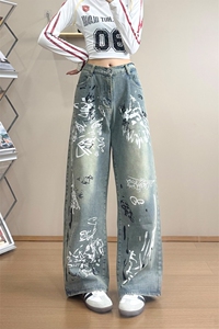 B221 美式ins高街宽松直筒个性涂鸦牛仔裤 LK24424-特P52控88图片