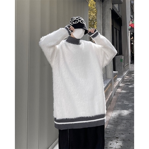 冬季慵懒风针织衫潮牌宽松半高领条纹毛衣男高级感外套 M1680-P58图片