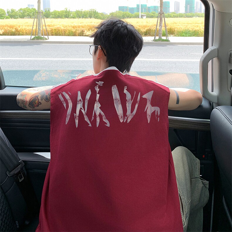 量大优供视频直播高品质重磅260克双纱纯棉印花背心无袖T恤DB210,男装T恤,电商A486