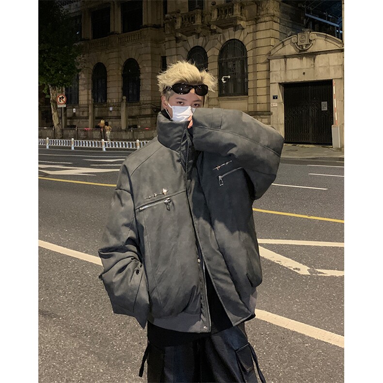 405A美式复古个性金属设计短款皮衣棉服MY24916-特批108控178,男装皮衣,星座405A
