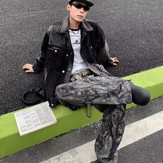 D3515-P98春秋季潮牌破洞黄泥染水洗牛仔外套男女美式情侣棒球服，男装夹克，星座603-2