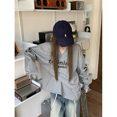 QC012-P55美式字母印花V领宽松T恤女早秋慵懒感休闲中长款上衣，男装T恤，星座617A-2