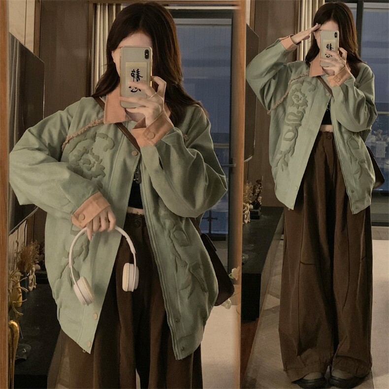 鹿皮绒拼色翻克女2025秋季新款宽松bf美式潮牌情侣外套 C788-P100图片