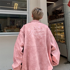 做旧面料英文刺绣PU皮衣金属标双拉链夹克外套PY999/特P90粉红，男装夹克，电商A094