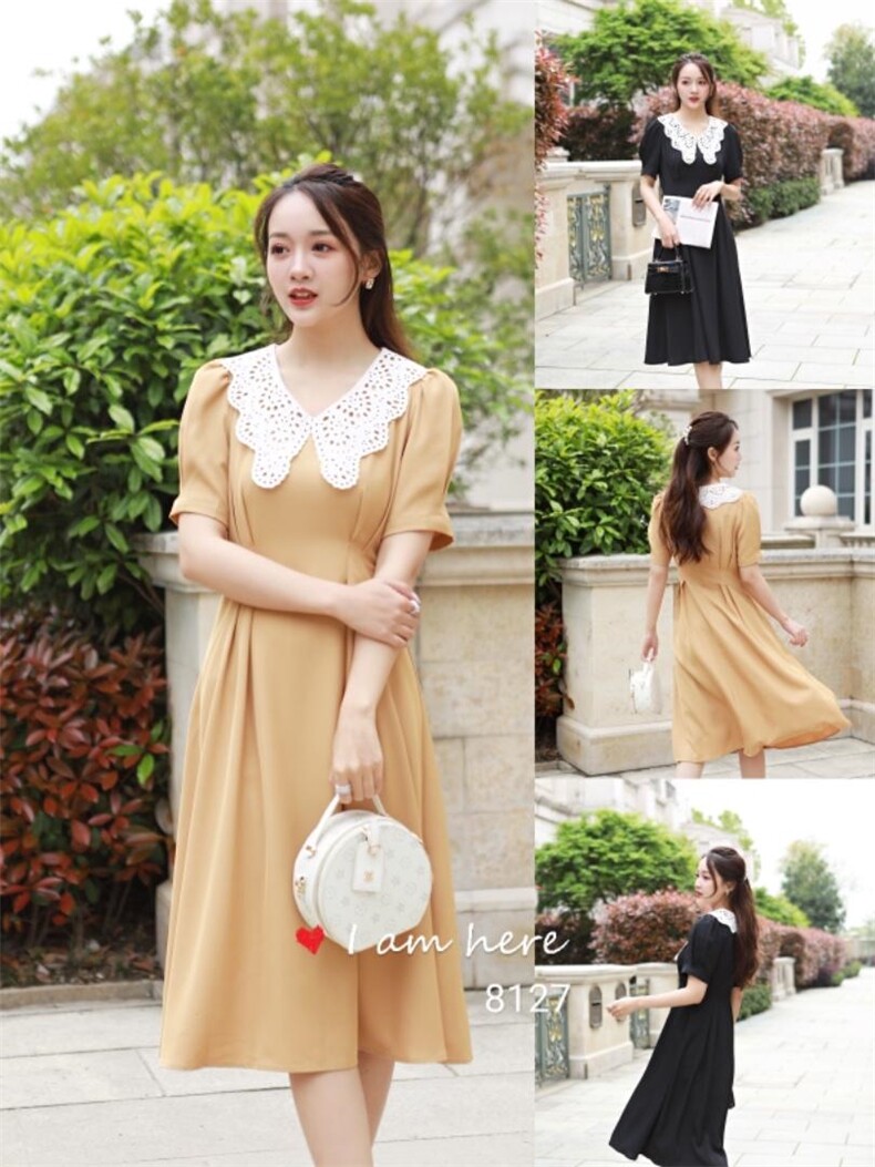 净色显示连衣裙，女装连衣裙，布萱