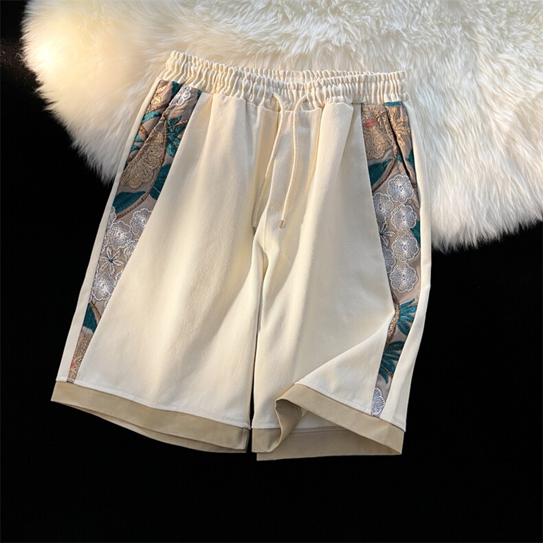 1港风大码M-5XL日系刺绣民族风潮五分裤短裤男DK7791P45控59，男装牛仔裤，星座226-2