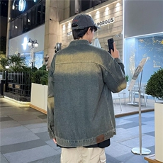 美式复古vibe牛仔外套秋季潮牌宽松水洗做旧上衣痞帅立领夹克男款，男装夹克，星座410-6（原星座1304-1）