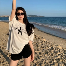 T0722-P25简约小众字母印花纯棉短袖男女同款情侣宽松上衣潮，男装T恤，星座617A-2