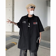 夏季新款衬衫短袖薄款潮牌宽松休闲刺绣设计感衬衣，男装衬衫，星座410-7