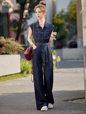 2025夏季新款时尚女洋气减龄牛仔连体裤阔腿裤高级感，女装连体裤，印象茜